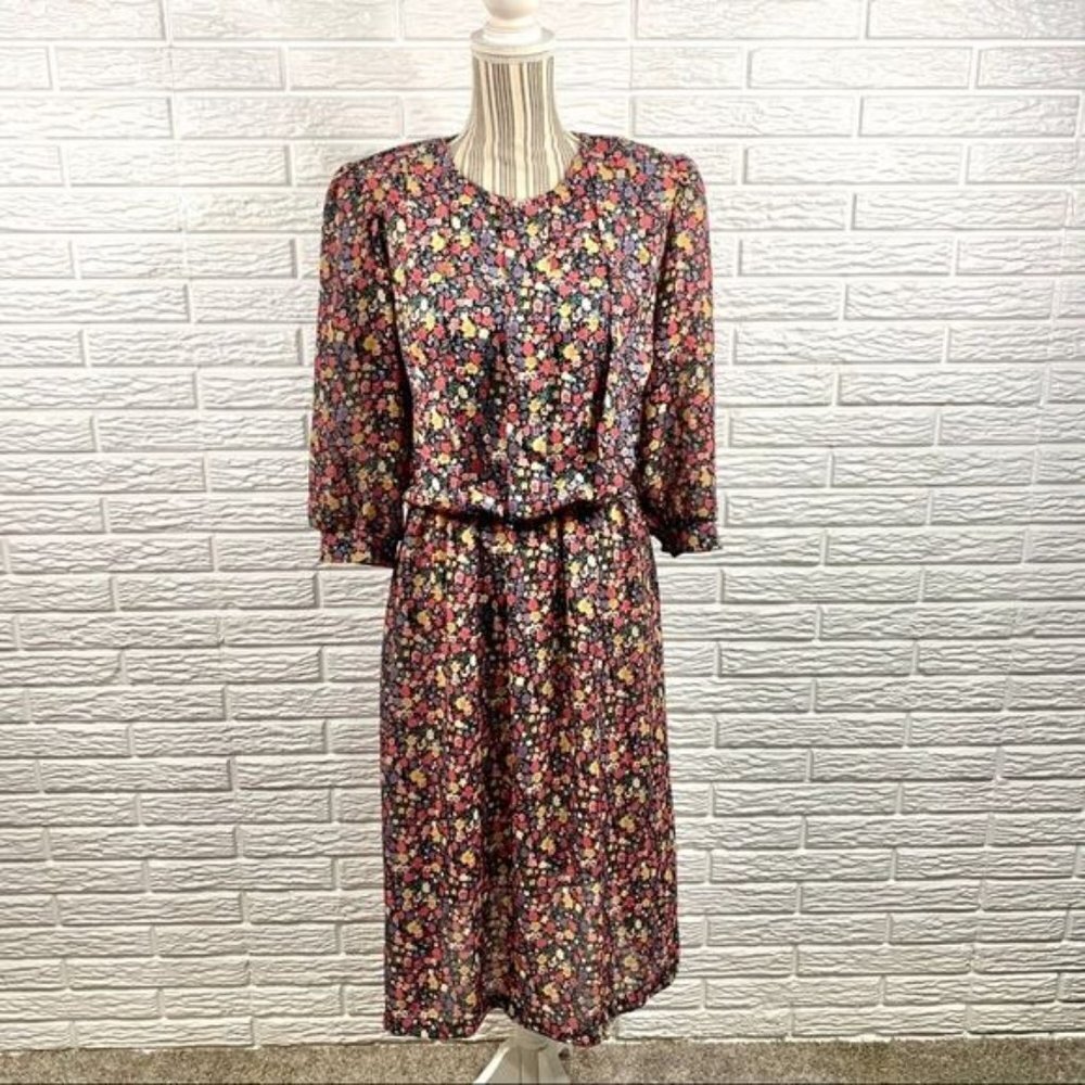 Vintage USA Petites Sheer Floral Midi Dress Size 12